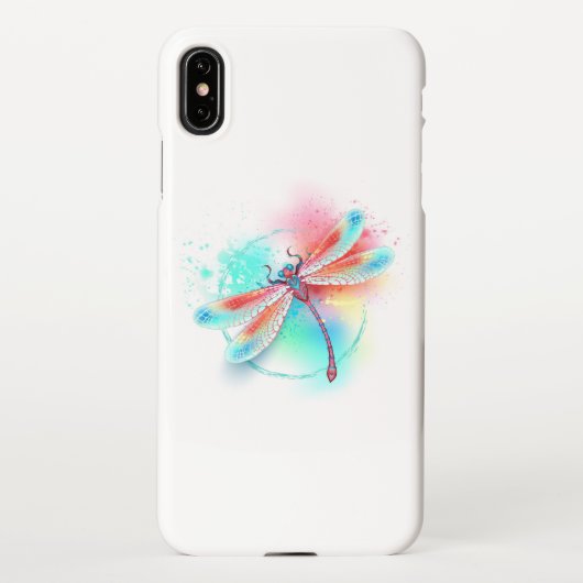 Coque iPhone XS Max Dragonfly rouge sur l'arrière - plan aquarelle (Dos)