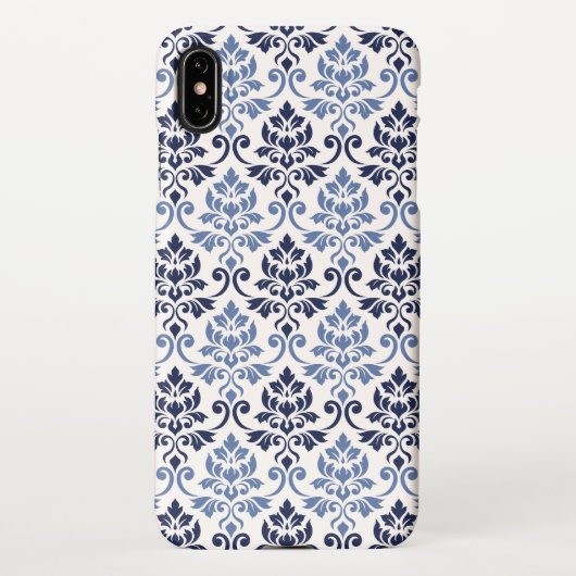 Coque iPhone XS Max Feuille Damask Pattern Blues on Cream (Dos)