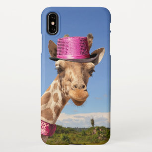Coque iPhone XS Max Giraffe en casquette rose étincelant
