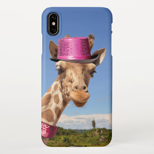 Coque iPhone XS Max Giraffe en casquette rose étincelant (Dos)