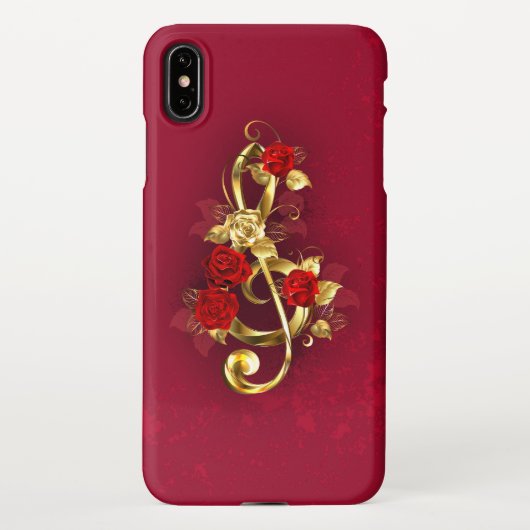 Coque iPhone XS Max Golden Treble Clef avec fleurs Roses (Dos)