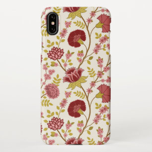 Coque iPhone XS Max Jacobean Floral Grand Motif Reds Pinks Gold Creme