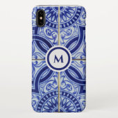 Coque iPhone XS Max Monogramme Bleu + Blanc Carrelage méditerranéen Mo (Dos)