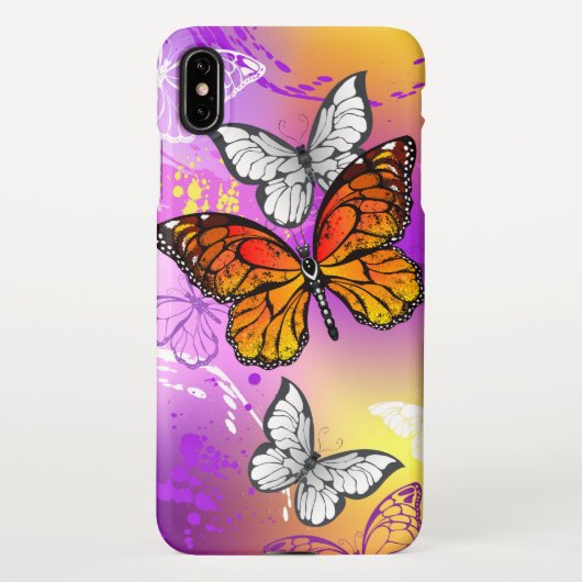 Coque iPhone XS Max Papillons Monarque sur Arrière - plan pourpre (Dos)