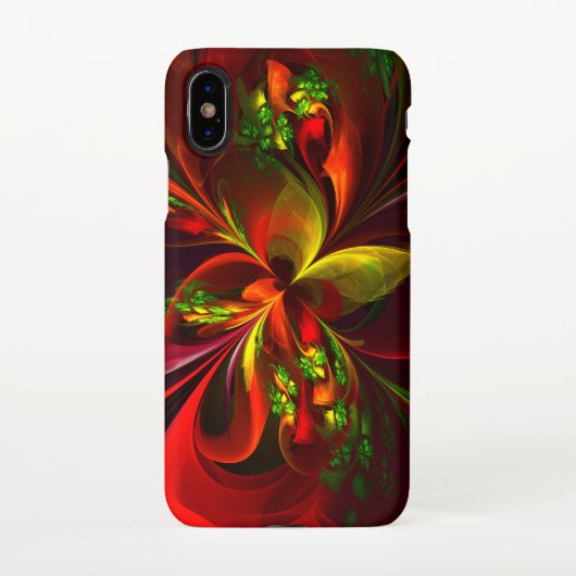 Coque iPhone XS Rouge vert moderne Floral Abstrait Art Motif #05 (Dos)
