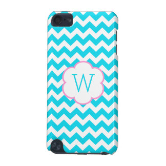 Coque iPod Touch 5G monogramme turquoise et blanc chevron