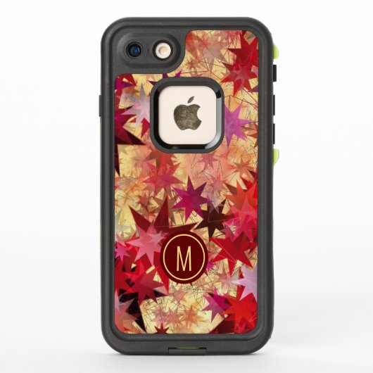 Coque LifeProof Pour iPhone Abstrait rouge Bourgogne jaune étoiles Monogramme (Dos)