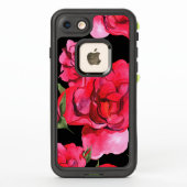 Coque LifeProof Pour iPhone Aquarelle douce rouge et rose sur noir (Dos)