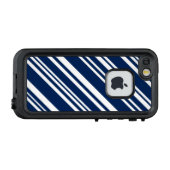 Coque LifeProof Pour iPhone Bleu foncé diagonale et bandes blanches (Dos Horizontal)