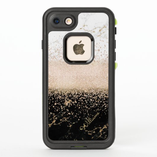 Coque LifeProof Pour iPhone Design élégant en marbre de confetti rose en or (Dos)