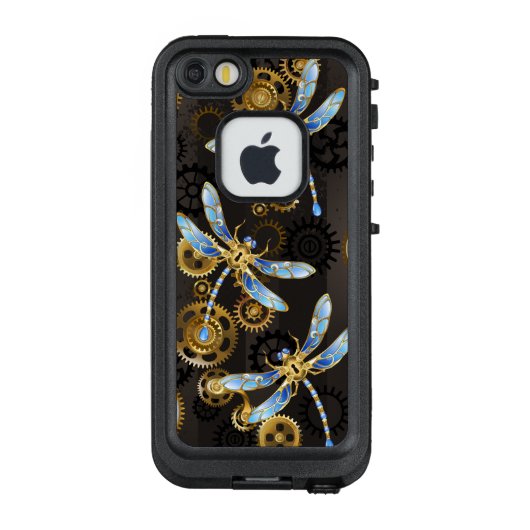 Coque LifeProof Pour iPhone Dragonflies de Steampunk sur arrière - plan rayé b (Dos)