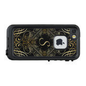 Coque LifeProof Pour iPhone Élégant or Foil Look Scrollwork Script sur noir (Dos Horizontal)