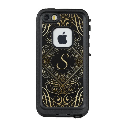 Coque LifeProof Pour iPhone Élégant or Foil Look Scrollwork Script sur noir (Dos)
