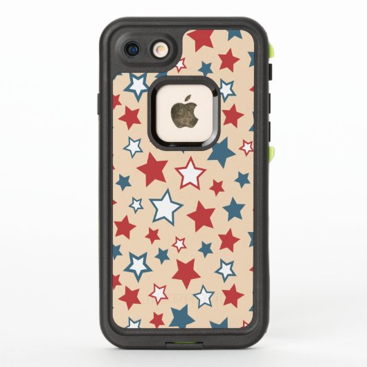 Coque LifeProof Pour iPhone Étoiles rouges et bleues, 4 juillet, fond beige (Dos)