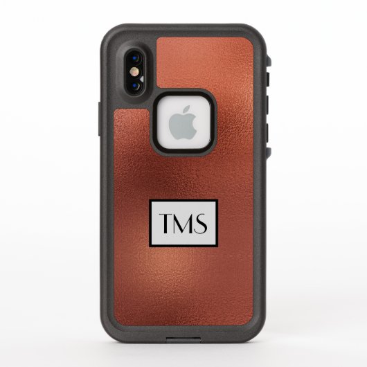 Coque LifeProof Pour iPhone Moderne 3 Initiales Cuivre Faux (Dos)