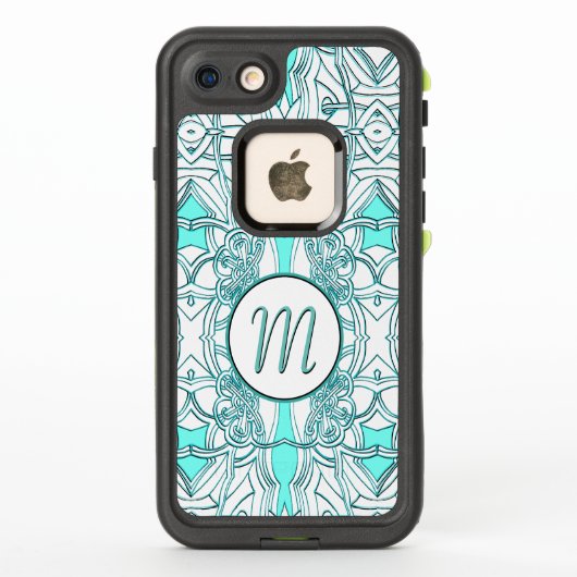 Coque LifeProof Pour iPhone Monogramme turquoise et turquoise (Dos)