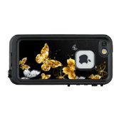 Coque LifeProof Pour iPhone Papillons blancs et dorés (Dos Horizontal)