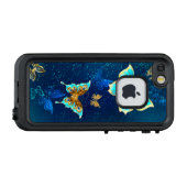 Coque LifeProof Pour iPhone Papillons d'or sur un Arrière - plan bleu (Dos Horizontal)