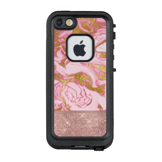 Coque LifeProof Pour iPhone Parties scintillant or rose et marbre étincelant (Dos)