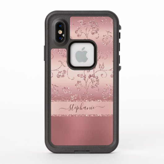 Coque LifeProof Pour iPhone Rose or rose Parties scintillant étincelante flora (Dos)