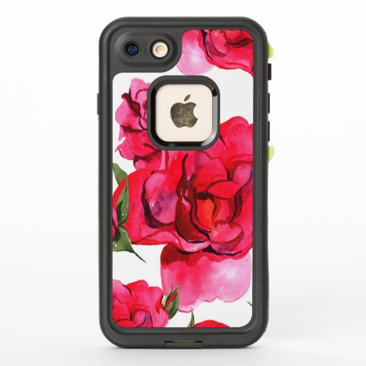 Coque LifeProof Pour iPhone Roses d'aquarelle rose et rouge sur blanc (Dos)