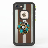Coque LifeProof Pour iPhone Steampunk Clock and Turquoise Roses on Striped (Dos)