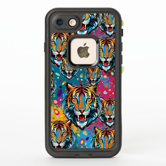 Coque LifeProof Pour iPhone Tête de tigre couleurs arc-en-ciel peinture taches (Dos)