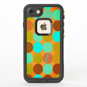 Turquoise Bleu Vert & Cercles Orange Monogramme