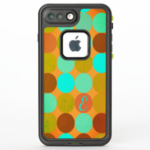 Turquoise Bleu Vert & Cercles Orange Monogramme