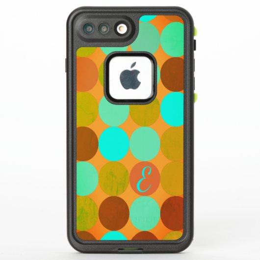 Coque LifeProof Pour iPhone Turquoise Bleu Vert & Cercles Orange Monogramme (Dos)
