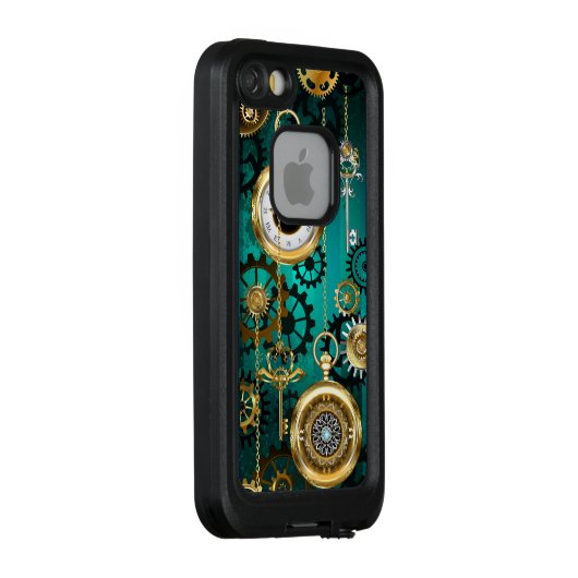 Coque LifeProof Pour iPhone Veille bijoux Steampunk sur un Arrière - plan vert (Dos/Droite)