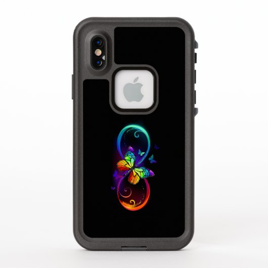 Coque LifeProof Pour iPhone Vibrant infinity with rainbow butterfly on black (Dos)