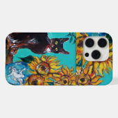 Coque-M BLEU TURQUOISE AVEC CHAT NOIR (Verso Horizontal)