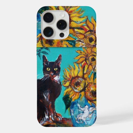 Coque-M BLEU TURQUOISE AVEC CHAT NOIR (Verso)