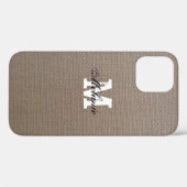 Coque monogramme personnalisé burlap iPhone 12 (Verso (horizontal))