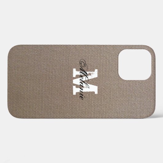 Coque monogramme personnalisé burlap iPhone 12 (Verso (horizontal))