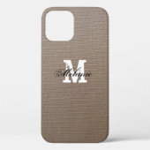 Coque monogramme personnalisé burlap iPhone 12 (Verso)