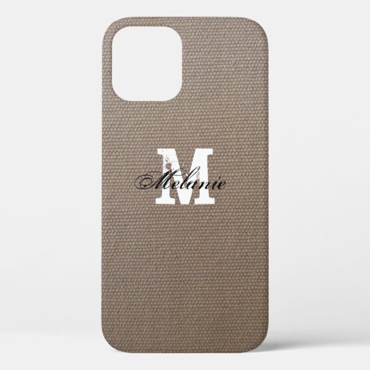 Coque monogramme personnalisé burlap iPhone 12 (Verso)