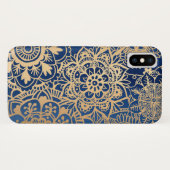 Coque Motif de Mandala bleu et or (Dos (Horizontal))