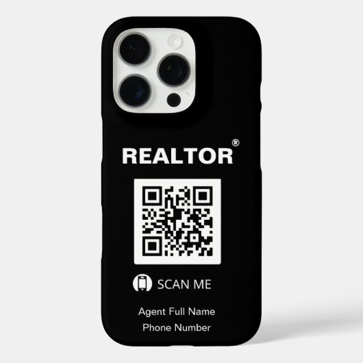coque noir iPhone 16 Pro - Realtor®+QR Code (Verso)