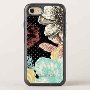 Coque OtterBox Symmetry iPhone 8/7 Vecteur graphique en gras gravé Floral noir