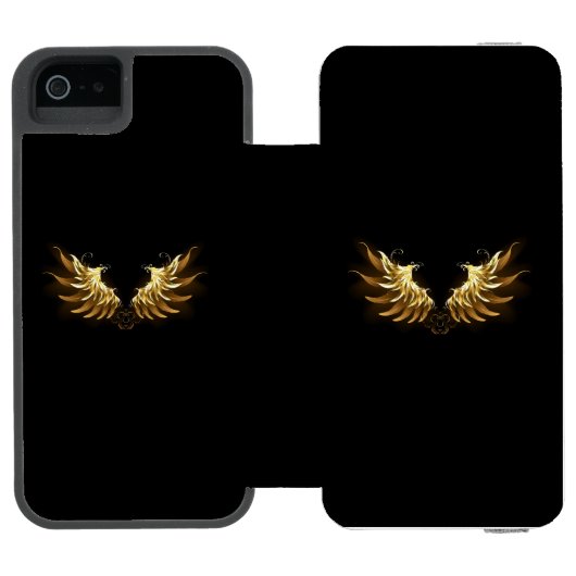 Coque Portefeuille Incipio Pour iPhone Ailes d'Ange d'or sur arrière - plan noir (Folio Ouvert)