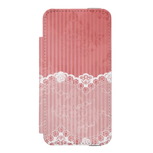 Coque Portefeuille Incipio Pour iPhone Arrière - plan rose et blanc avec la dentelle (Folio Devant)