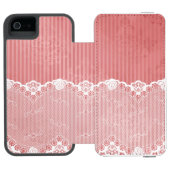 Coque Portefeuille Incipio Pour iPhone Arrière - plan rose et blanc avec la dentelle (Folio Ouvert)