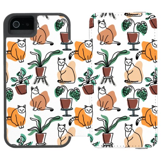 Coque Portefeuille Incipio Pour iPhone Art de trait dessin chats et fleurs (Folio Ouvert)