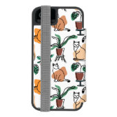Coque Portefeuille Incipio Pour iPhone Art de trait dessin chats et fleurs (Folio Dos)