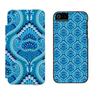 Coque-portefeuille iPhone 5 Incipio Watson™ Bleuâtre - Paisley à plumes