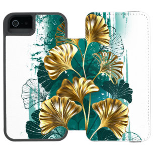 Coque-portefeuille iPhone 5 Incipio Watson™ Branche avec Feuilles d'or Ginko Biloba