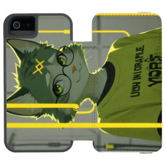 Coque-portefeuille iPhone 5 Incipio Watson™ Chat Anime Mignon avec Lunettes Graphique Vert Cit