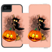 Coque Portefeuille Incipio Pour iPhone Chat effrayé par Citrouille Fun Halloween caractèr (Folio Ouvert)